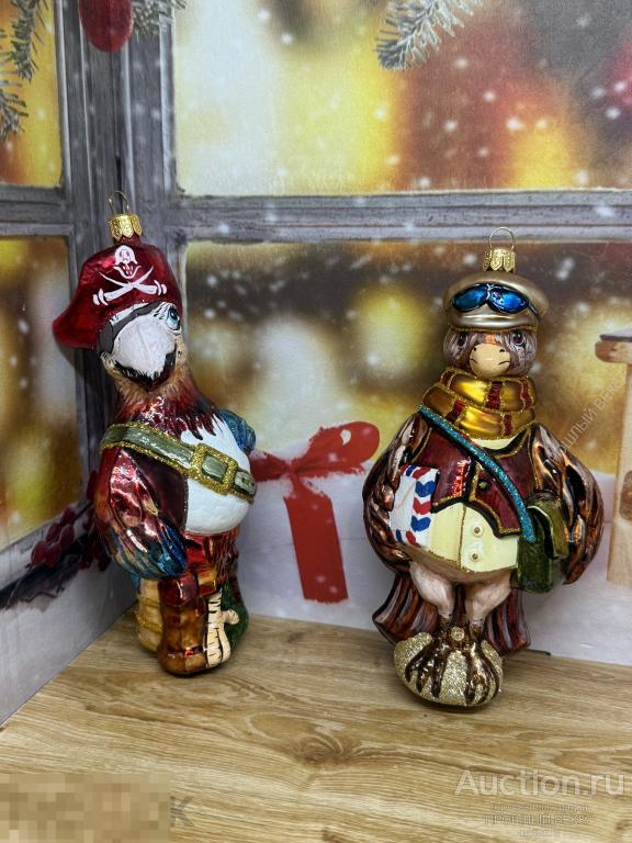 Елочная игрушка. Попугай. Воробей.Польша .Renifer . Ручная работа. Стекло. Коллекционная