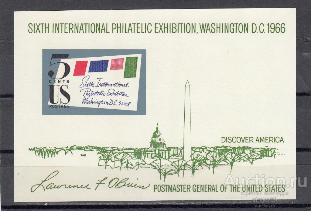 USA  США  1966  Филвыставка Вашингтон Почтовое дело Блок   Сост** MNH