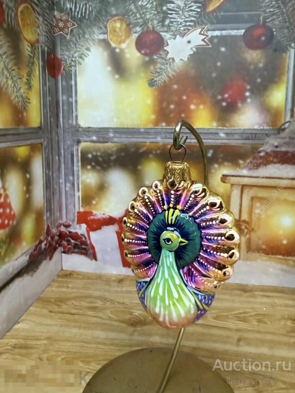 Елочная игрушка. Павлин Рождественские истории. Ручная работа. Стекло. Коллекционная