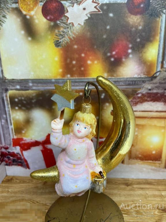 Елочная игрушка. Девочка на месяце Польша . Komozja .Ручная работа. Стекло. Коллекционная