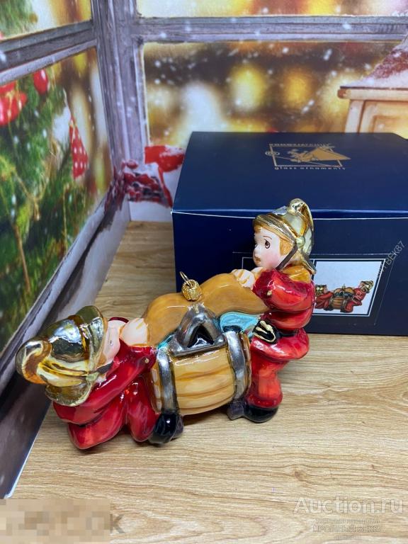 Елочная игрушка. Пожарники Польша . Komozja .Ручная работа. Стекло. Коллекционная