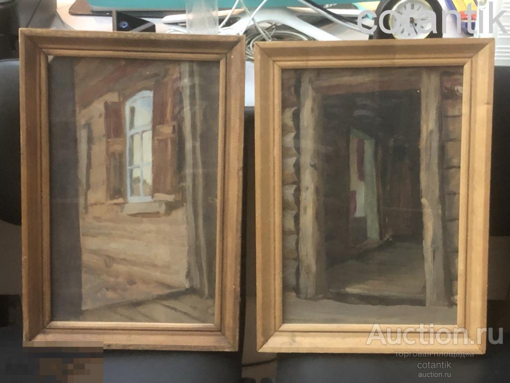 Бабицын В.А.Диптих. Ставрополь в Жигулях.Современный  Тольятти, картон,масло, 1949  год