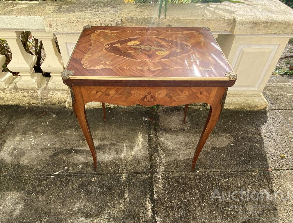 Старинный ломберный столик Маркетри Бронза Нарды