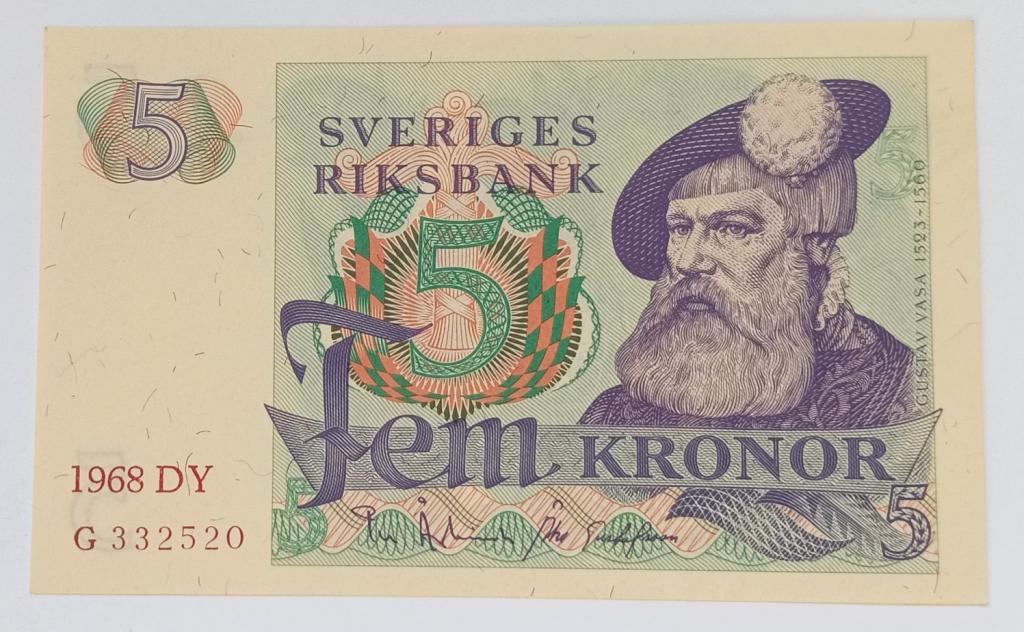 Швеция 5 крон 1968 aUNC (К15в)