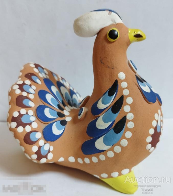 Расписная глиняная игрушка - свистулька " Павлин". СССР, 1960-70 годы