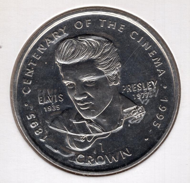 1 крона - Гибралтар - 1996 - 100 лет кино - Элвис Пресли - Елизавета II - KM#465