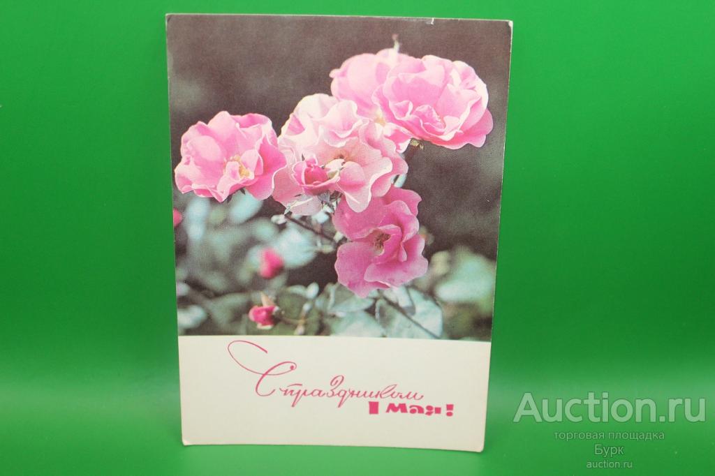 открытка СССР Дергилев 1968 г. С праздником 1 Мая! цветы чистая
