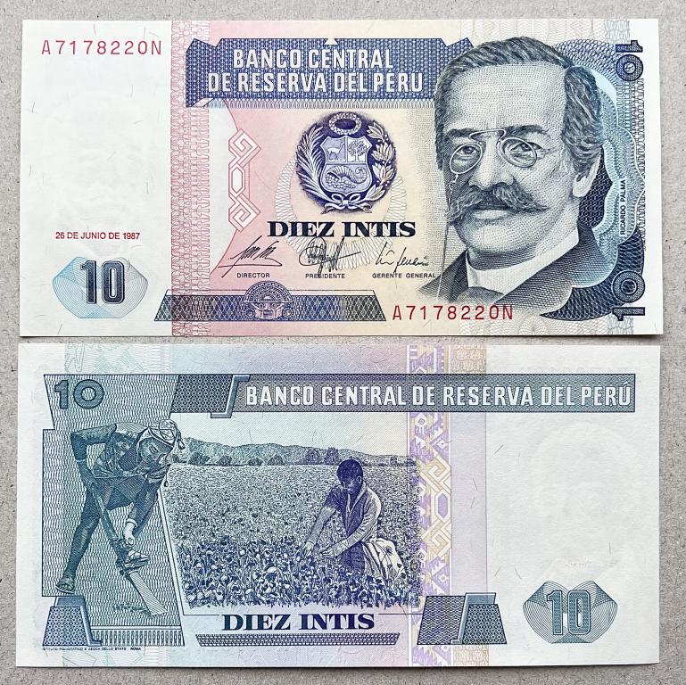 ПЕРУ 10 ИНТИ 1987 ГОД UNC