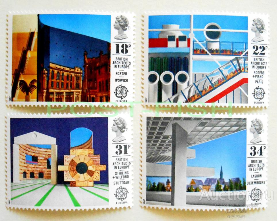 🔥 ВЕЛИКОБРИТАНИЯ 1987 год Mi# 1105-1108 EUROPA CEPT ЕВРОПА СЕПТ МОДЕРН АРХИТЕКТУРА **