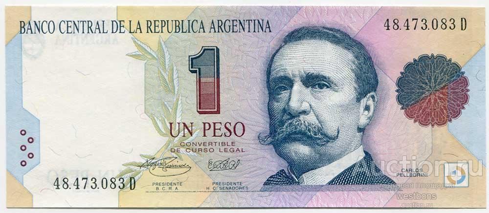 Аргентина 1 песо 1992-1994 гг. подписи Fernandez & Menem KM 339b UNC