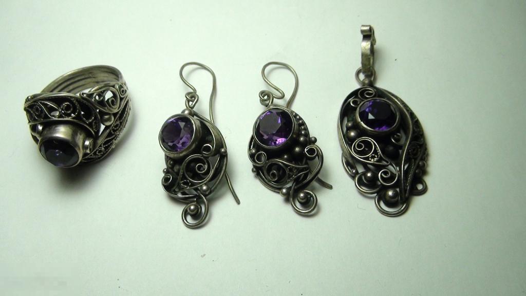 Кольцо,серьги,подвеска  875 (серебро без пробы) 20 размер 24,5гр