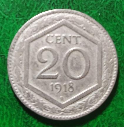 Италия 20 чентезимо 1918 год монета