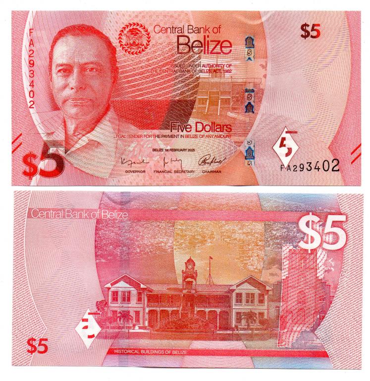 Белиз - 5 долларов 2025 г., P - W74,   UNC
