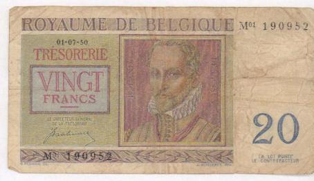 Бельгия 20 франков 1950 (СПб) p-132