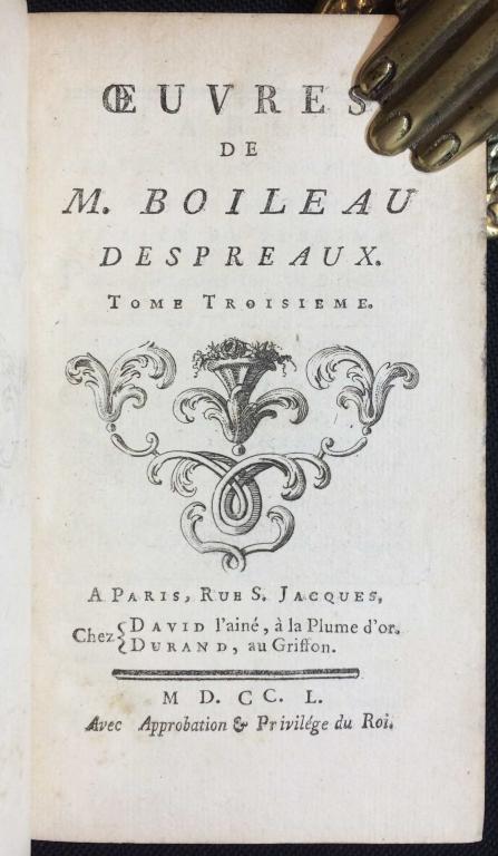 Сочинения Никола Буало-Депрео. Антикварная книга на французском языке, 1750 год.