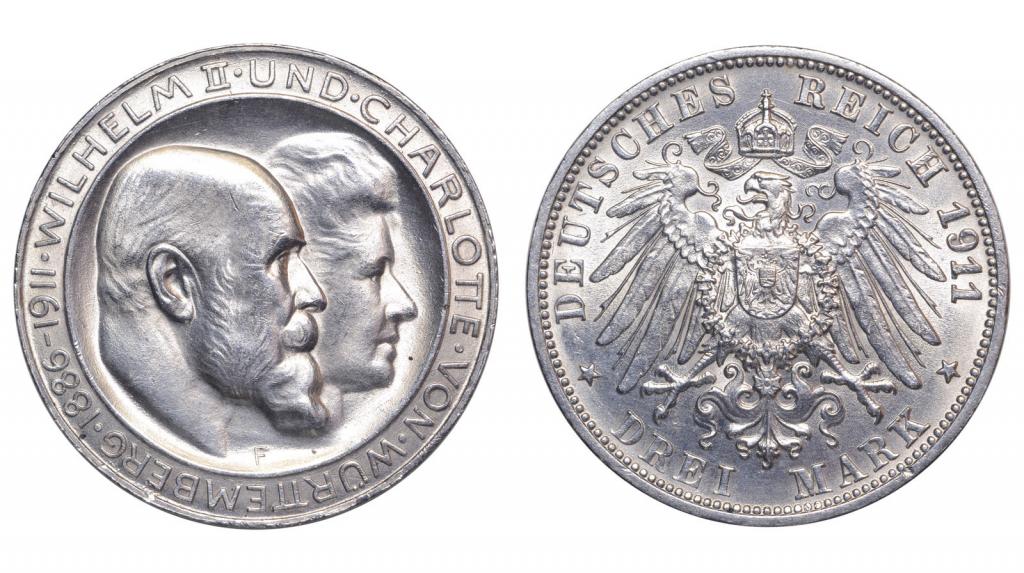 Германия. Вюртемберг. 3 марки 1911 г. Свадьба. (Р2481)