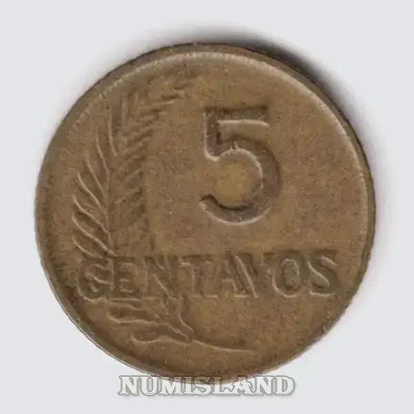 Перу 5 сентаво 1944 дата буквами год-тип