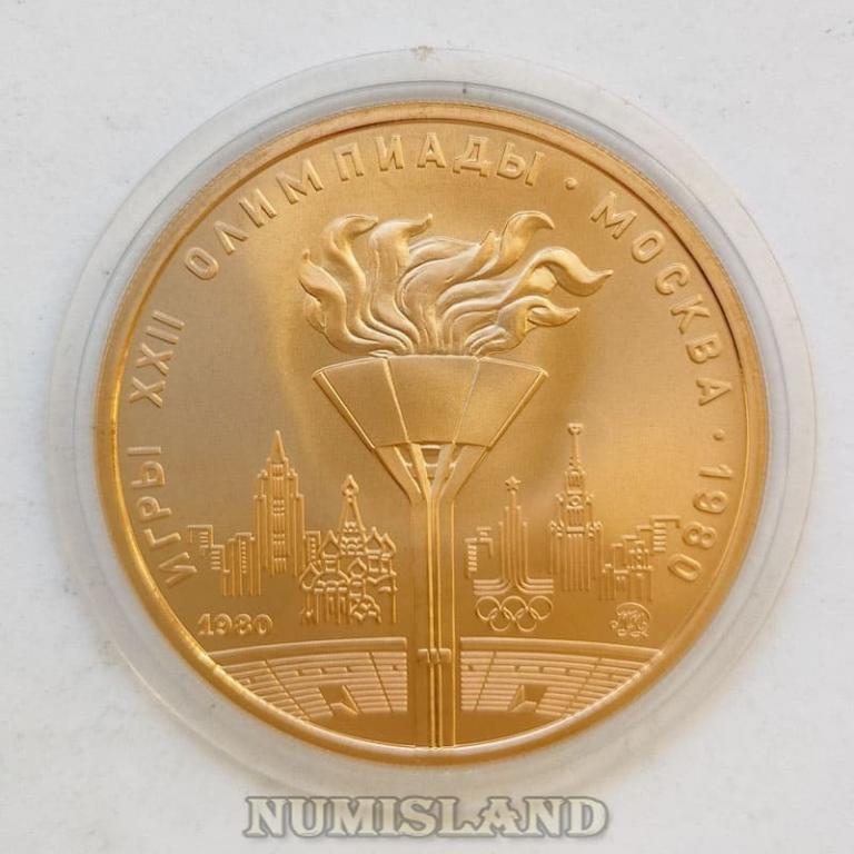 СССР 100 рублей 1980 UNC Олимпиада 80 Факел Au золото 900