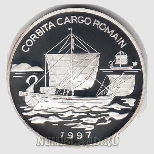 Конго 1000 франков 1997 PROOF Парусник