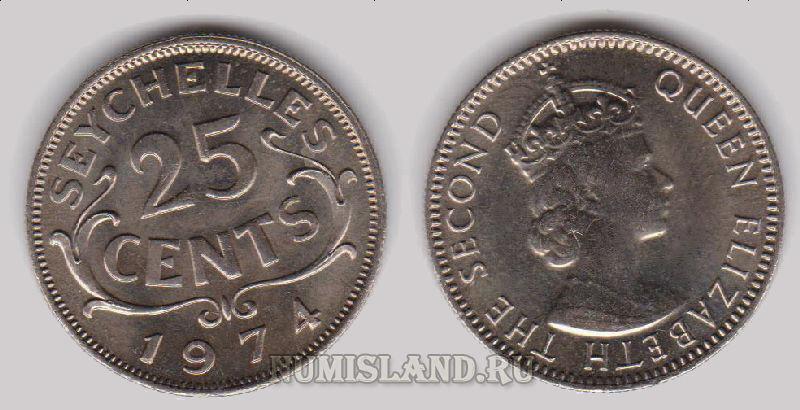 Сейшельские острова Сейшелы 25 центов 1974 UNC