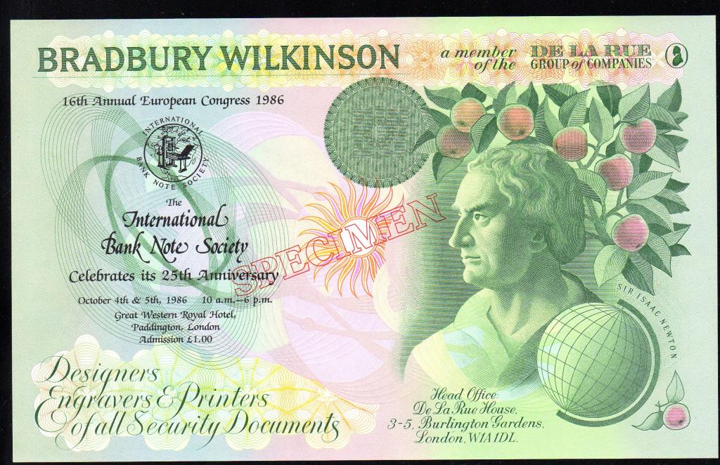 De La Rue /   Тестовая , Bradbury Wilkinson 1986,  UNC