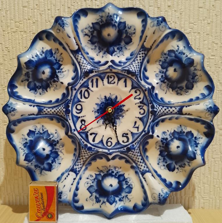Часы настенные / "Лепесток" / Гжель / Клеймо