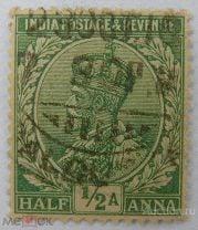 💌 Марка из коллекции 💌 India, 1913, half anna green №204