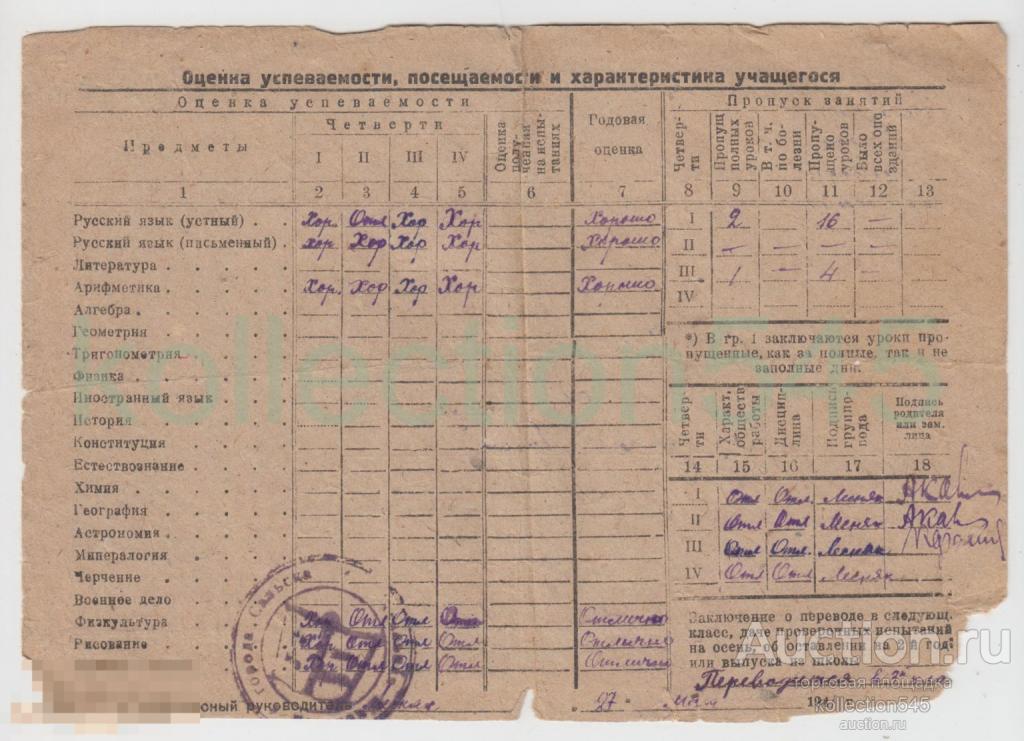 Ведомость успеваемости 1940-1941г. Школа. Сальск Ростов.обл.