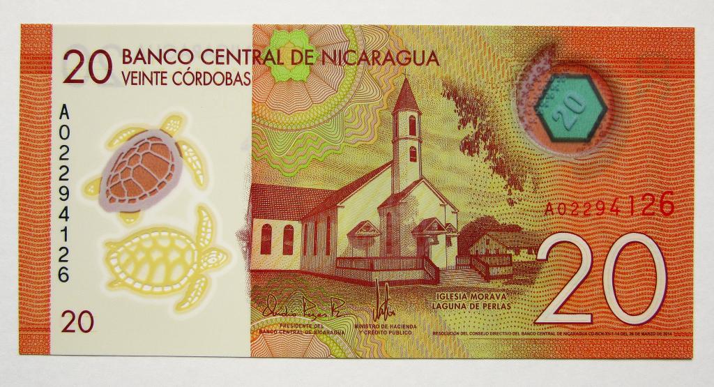 Никарагуа 20 кордоба 2014 г. полимер UNC