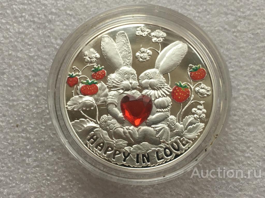 Ниуэ 1 доллар 2012 Счастливы в любви Влюбленные Любовь Кролики Земляника СЕРЕБРО