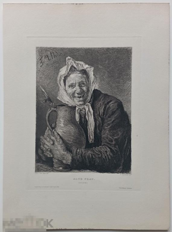 Офорт 19 век Cтаруха Фриц фон Уде Гравюра