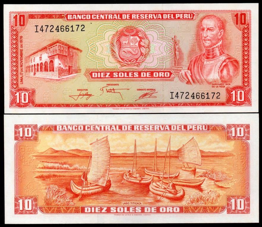 Перу - 10 солей 1976 г. P 112,  UNC