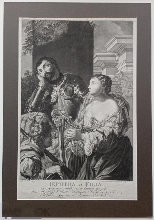 Меццотинто Гравюра 18 век Иеффай и дочь Притча Ветхий Завет