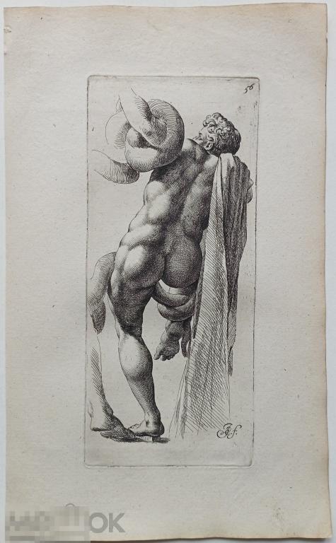 Сын Лаокоона Скульптура Гравюра 17 век Античная Мифология Офорт