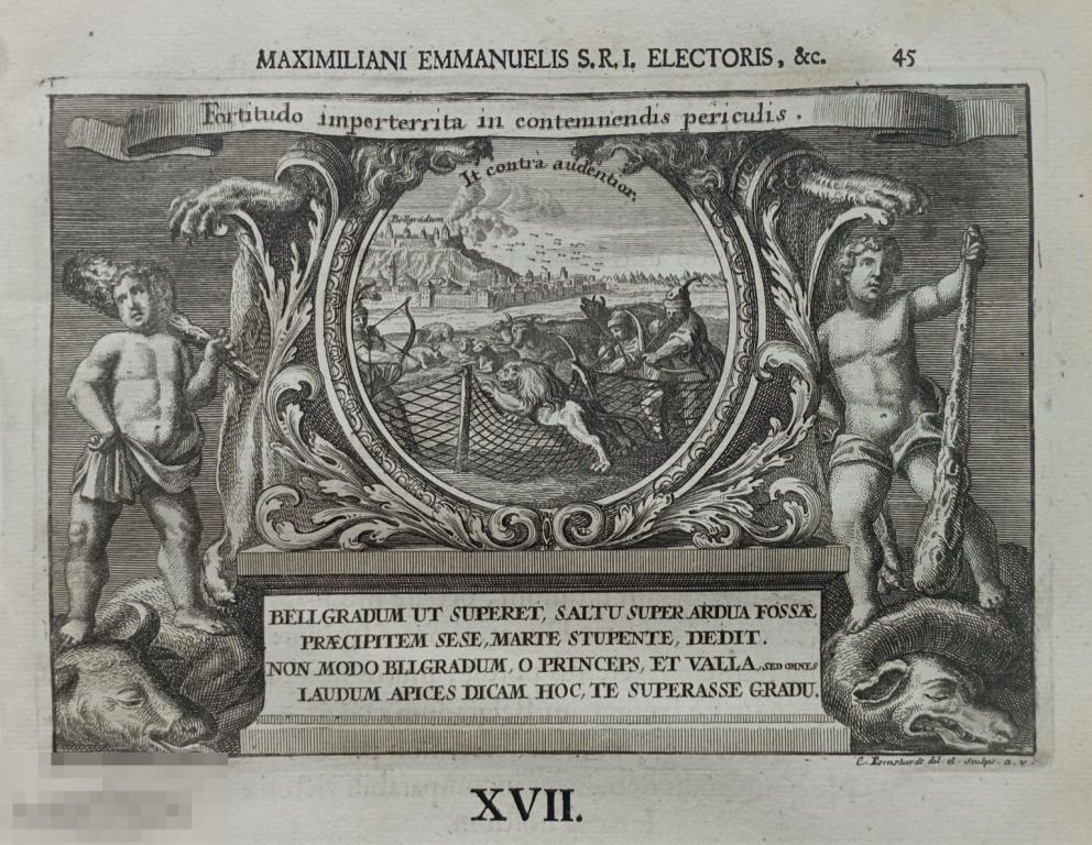 Гравюра Белград 18 век Сражение Охота Львы 1715 год