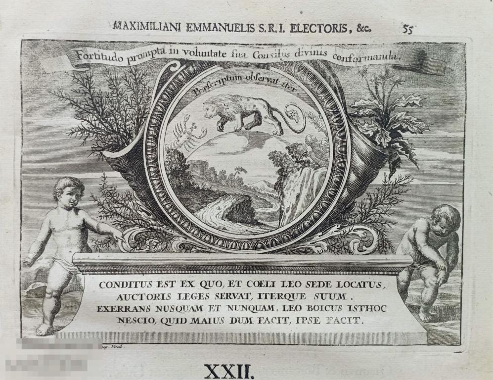 Гравюра Аллегория Барокко Астрология Зодиаки Рак Лев 18 век 1715 год