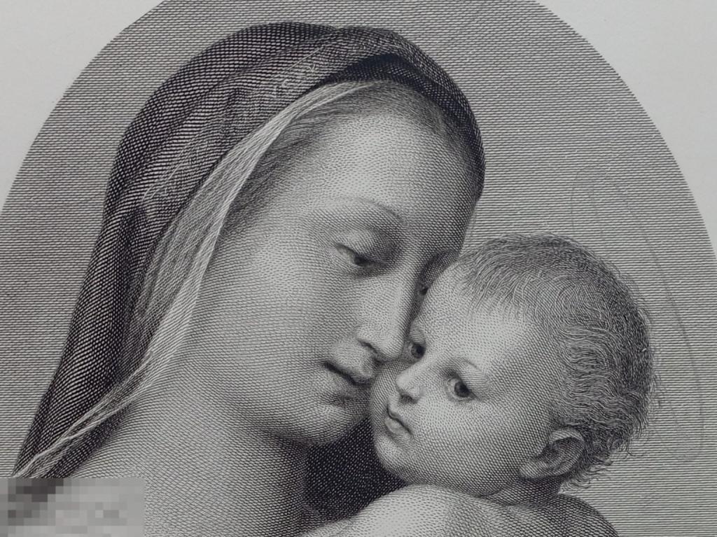 Рафаэль Антикварная Гравюра 19 век Мадонна Темпи Возрождение