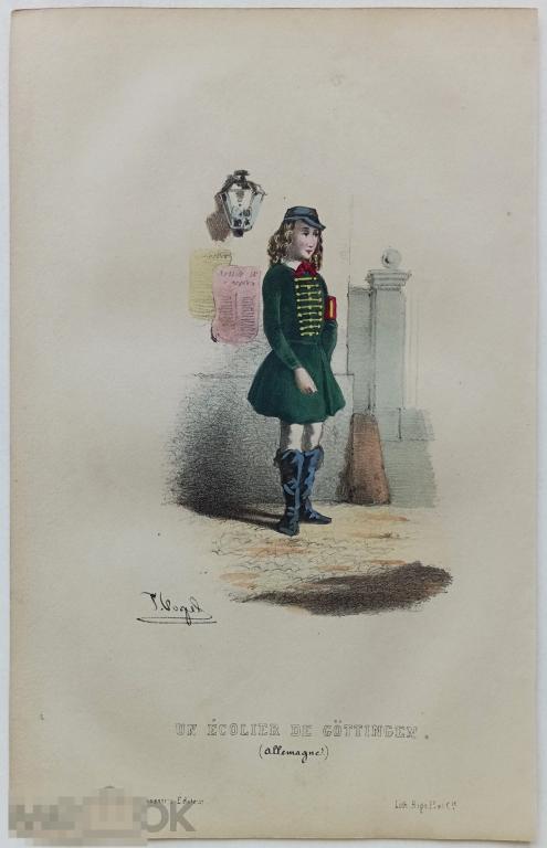 Школьница Гёттинген Германия Народы Мира Дети Костюм Литография 19 век Этнография
