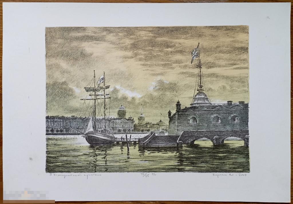 Большая Литография Петербург Петропавловская Крепость Нева Корабли Архитектура