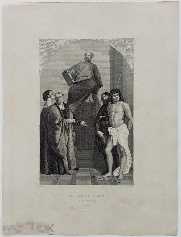 Гравюра 19 век Тициан Святой Марк Музейная Живопись