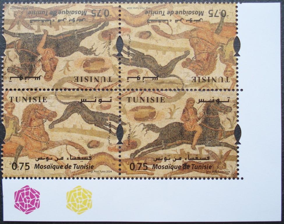 2024 г. Тунис. Мозаики Туниса. Тет-беш из 2 сцепок. Нижний правый угол. **