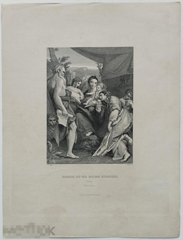 Гравюра 19 век Корреджо Мадонна Св. Иероним Музейная Живопись