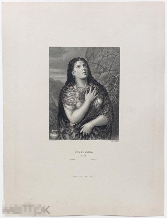 Тициан Мария Магдалина Гравюра 19 век Музейная Живопись