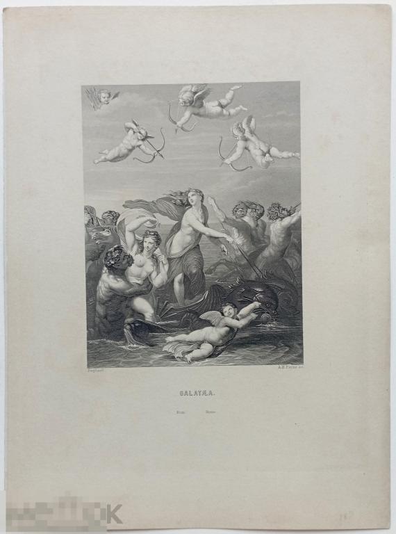 Рафаэль Триумф Галатеи Гравюра 19 век Музейная Живопись Мифология