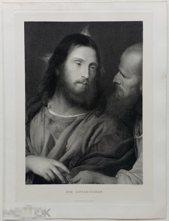 Динарий Кесаря Тициан Антикварная Гравюра 19 век