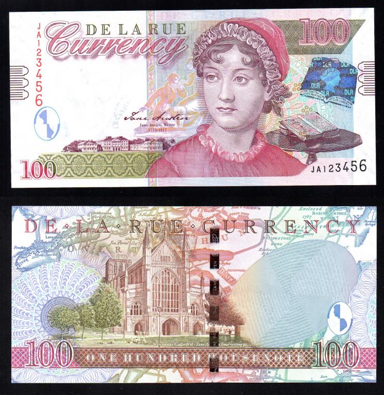 De La Rue /  100 единиц 2004 г., Джейн Остин ,  JA123456, Тестовая, UNC
