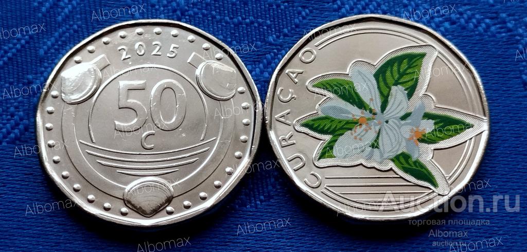 Кюрасао 50 центов 2025г Принятие карибского гульдена UNC Цветок, Флора