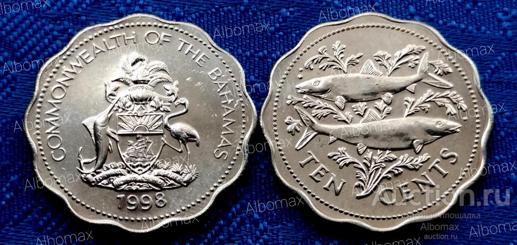 Багамские острова (Багамы) 10 центов 1998г Альбула UNC Рыба