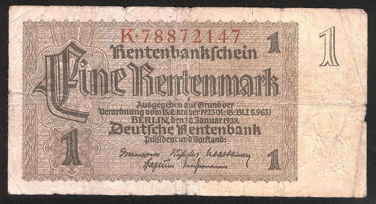 Германия 1 рентен марка  1923 - 1937 год
