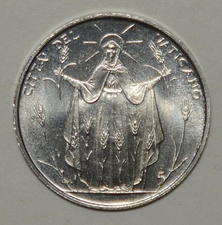 Ватикан 5 лир 1968 XF+/aUNC (Н12)